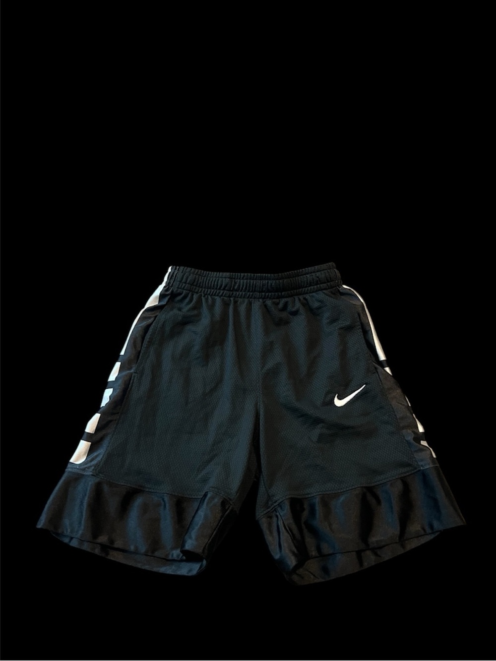 ⚫️NIKE: Boy size M, black dri-fit logo athletic shorts w/pockets & tie preowned
